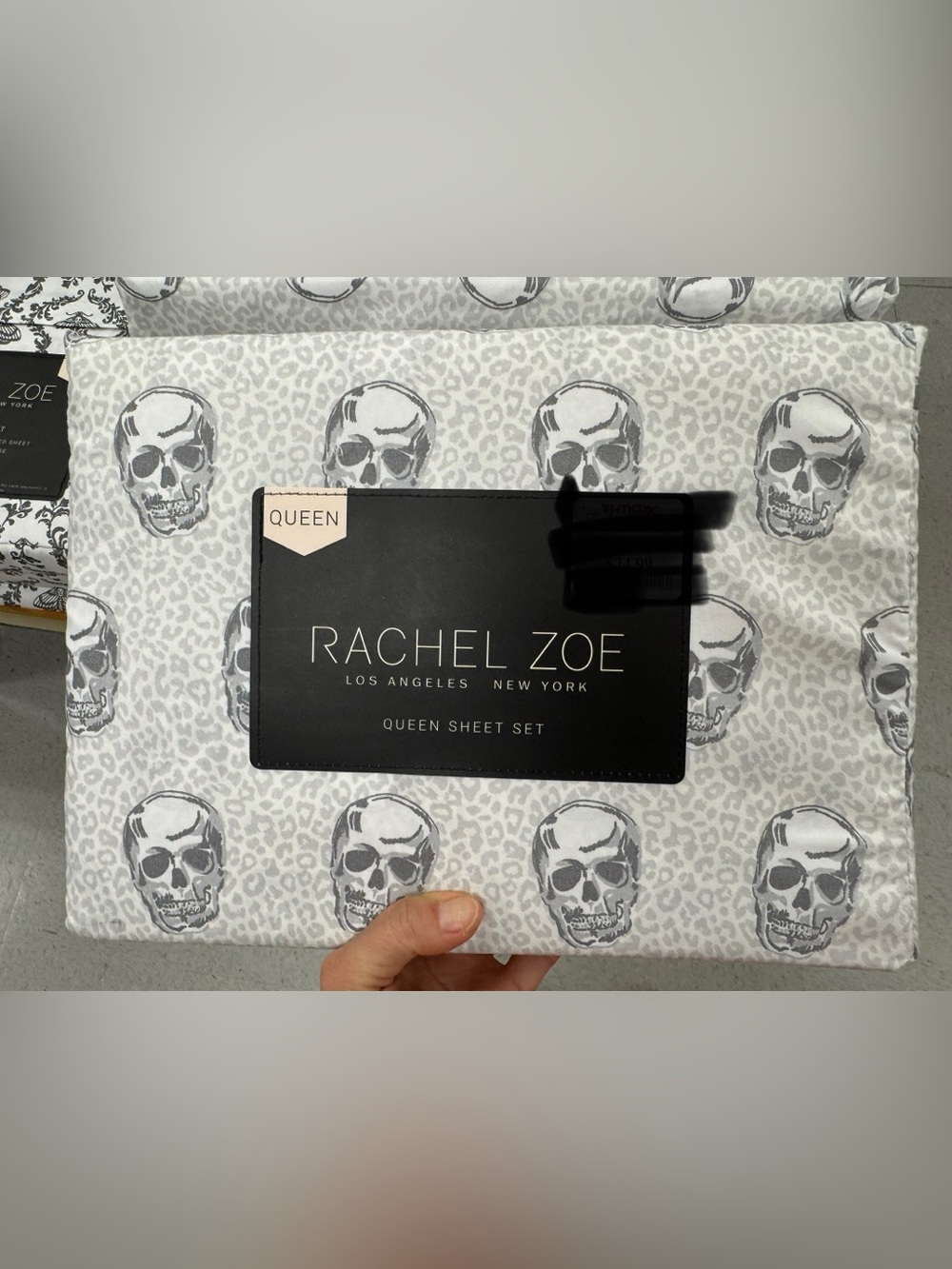 Rachel Zoe White and Gray Skull Queen Sheet Set